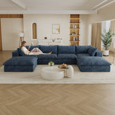 157.6"Cloud Sofa,Corduroy Fabric,Deep Seat Couches,Double-layer design,Removable Cushion,No Assembly,DIY Combination for Living room, Bedroom,Conference room ,Apartment,Blue