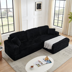 Right sofa seat,L shape Modular Sectional Sofa, Compressed Sectional Sofa Modern Minimalist Style Corduroy Couch,Unfold into a bed, Bedroom, Comfy Compressed Sofa Couch Space-Efficient Design-black