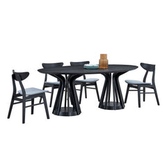 (1 Table+6 Chairs) 78.74 Inch Modern Dining Table Set of 7 pcs,Wooden Table and Chairs for Living Room,Large Kitchen Set Oval Table for Restaurant,Black