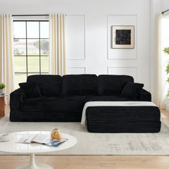 Right sofa seat,L shape Modular Sectional Sofa, Compressed Sectional Sofa Modern Minimalist Style Corduroy Couch,Unfold into a bed, Bedroom, Comfy Compressed Sofa Couch Space-Efficient Design-black