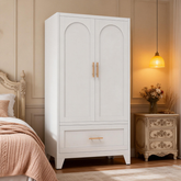 60" Tall Metal Wardrobe Cabinet with 1 Drawer and Hanging Rod, 2 Doors Wardrobe Closet with Shelf for Bedroom, Office, Laundry Room,Entryway ,Foyer,Guesthouse (White)
