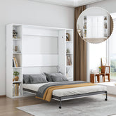 Queen Murphy bed, 89.7-inch foldable wall bed, with storage cabinet, with hardware bed frame and solid wood support strips, hidden bed frame, suitable for bedrooms, guest rooms, white