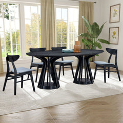 (1 Table+6 Chairs) 78.74 Inch Modern Dining Table Set of 7 pcs,Wooden Table and Chairs for Living Room,Large Kitchen Set Oval Table for Restaurant,Black