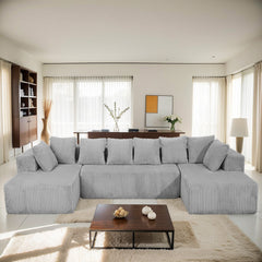 130" Boneless Couch, Cloud Couch Sectional, Corduroy Sofa for Living Room, U Shaped Modular Sofa with Chaise, No Assembly, 4 Seats Oversized (Grey)