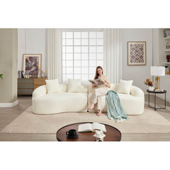 Curved Boneless Sofa,Compression Modular 110'' Sectional,White High-Density,Couches Sleeper for Living Room Bedroom Apartment Lounge,Chenille
