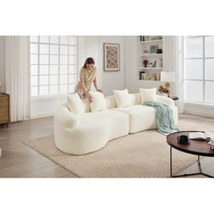 Curved Boneless Sofa,Compression Modular 110'' Sectional,White High-Density,Couches Sleeper for Living Room Bedroom Apartment Lounge,Chenille