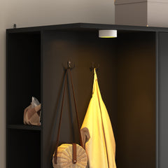 Wardrobe Closet 71.7" H, Bedroom Wooden Wardrobe with 2 Doors 6 Drawers, Modern Clothing Storage Cabinet Combination with Storage Shelves and Hanging Rail, Black