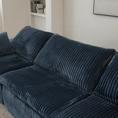 157.6"Cloud Sofa,Corduroy Fabric,Deep Seat Couches,Double-layer design,Removable Cushion,No Assembly,DIY Combination for Living room, Bedroom,Conference room ,Apartment,Blue