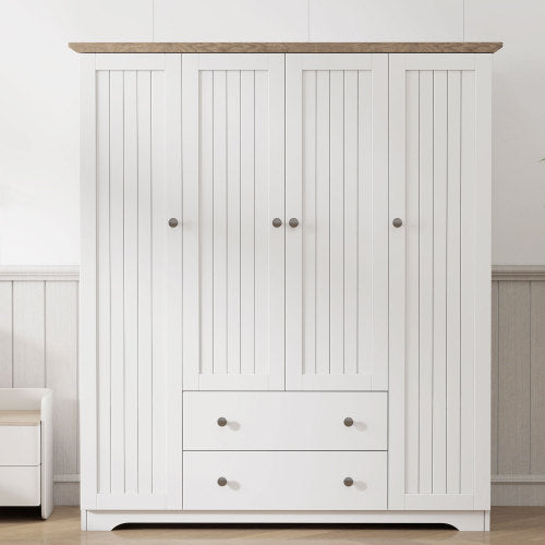 4-Door Wardrobe with 1 Drawer, Gray