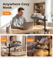 Cat Bed for Desk, 360° Rotating & Height Adjustable Cat Perch