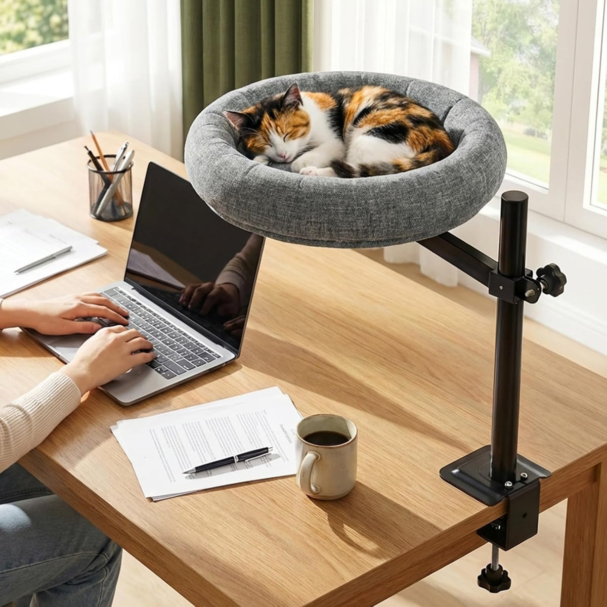 Cat Bed for Desk, 360° Rotating & Height Adjustable Cat Perch