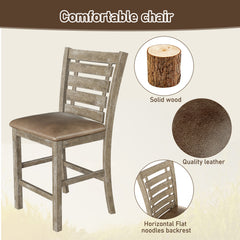 [5-Piece Counter Height Dining Set] Solid Wood Square Table with 4 Chairs, Rustic Farmhouse Style, Upholstered Seats