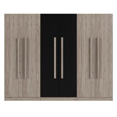 6-Doors Wooden Wardrobe Storage for Bedroom,with 2 Drawers Inside,Black+Nature