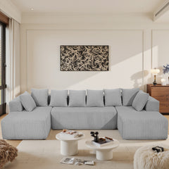 130" Boneless Couch, Cloud Couch Sectional, Corduroy Sofa for Living Room, U Shaped Modular Sofa with Chaise, No Assembly, 4 Seats Oversized (Grey)