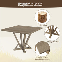 [5-Piece Counter Height Dining Set] Solid Wood Square Table with 4 Chairs, Rustic Farmhouse Style, Upholstered Seats