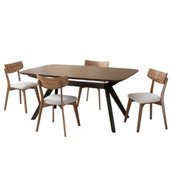 5-Pieces Upholstered Dining Set With Rubberwood Frame, Light beige+Walnut+Black