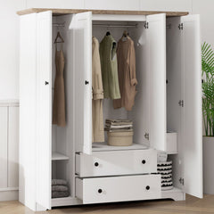 4-Door Wardrobe with 1 Drawer, Gray