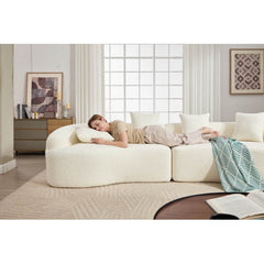Curved Boneless Sofa,Compression Modular 110'' Sectional,White High-Density,Couches Sleeper for Living Room Bedroom Apartment Lounge,Chenille