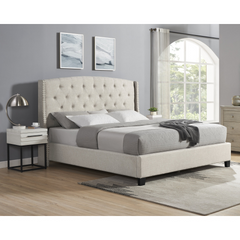 Astral 3-Piece Upholstered Bedroom Set, Tufted Wingback Bed with Two White Nightstands