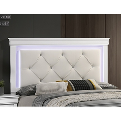 White Faux Leather Tufted HB 3pc Bedroom Set Queen Size Bed 2x Nightstands Unique Texture FB Solid wood