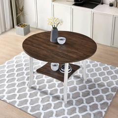 WOODHOMER 5-Piece Round Dining Set, 1 Table with 4 X-Back Chairs, Two-Tone Antique White & Walnut Finish, Space-Saving Kitchen & Dining Furniture