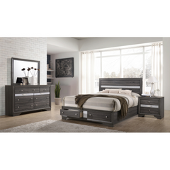 Traditional Queen 4 piece Storage Bedroom Set made with Wood in Gray